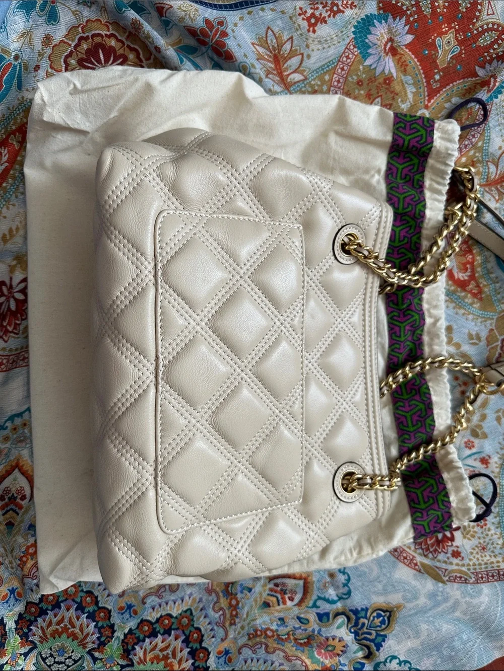 Tory Burch Fleming soft Cream Quilted Leather Chain-Handle Shoulder Bag
